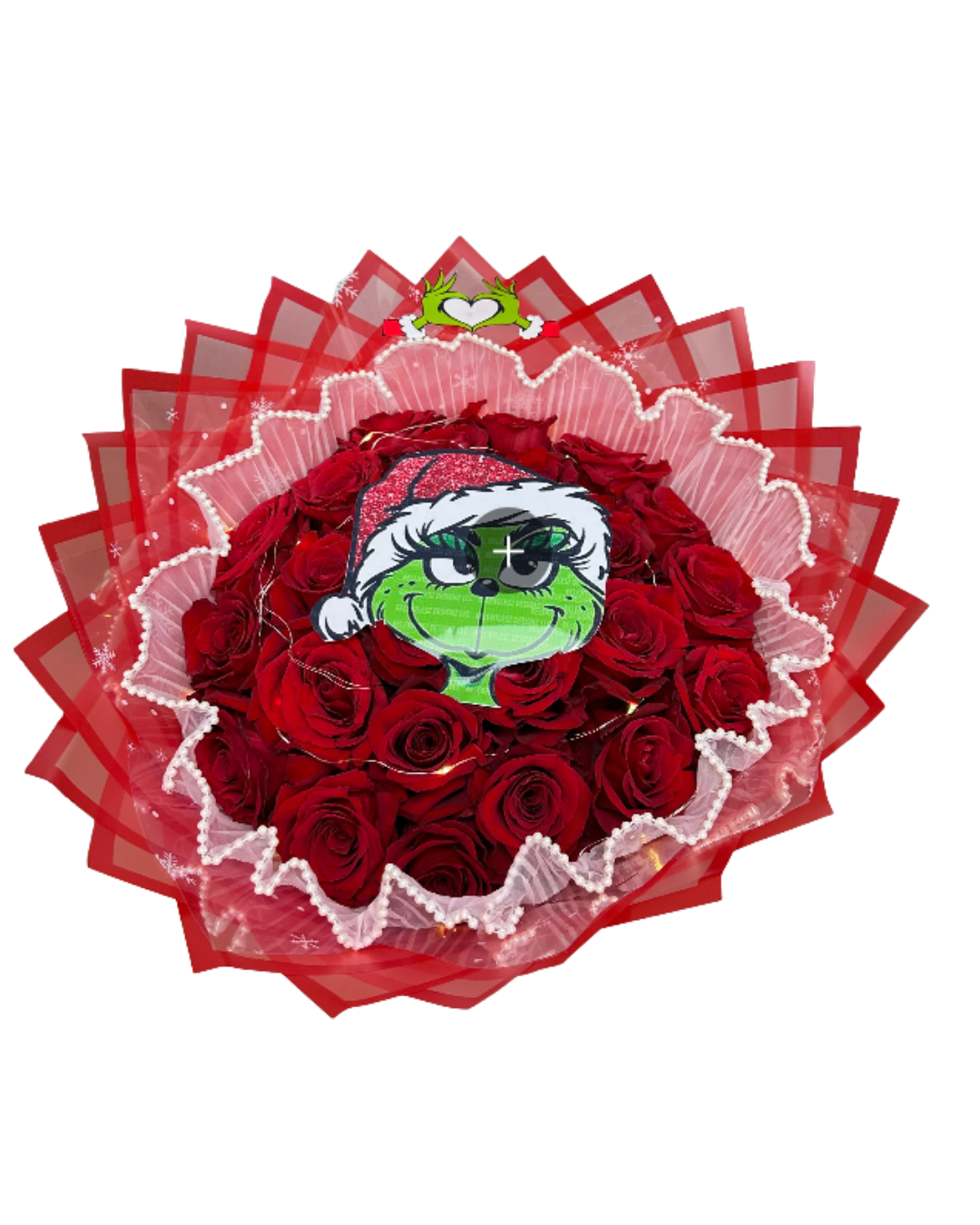25 Christmas Roses Bouquet Grinch Topper