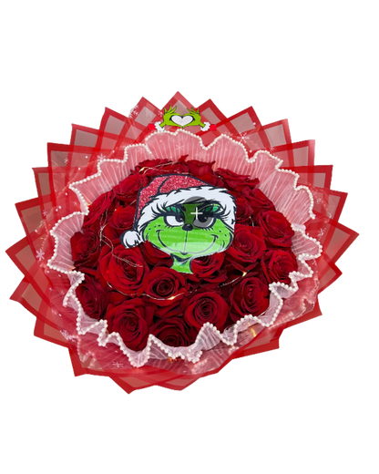 25 Christmas Roses Bouquet Grinch Topper