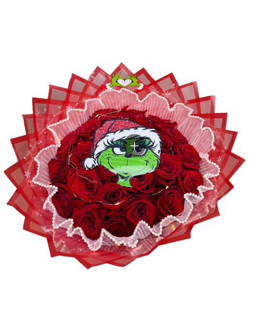 25 Christmas Roses Bouquet Grinch Topper